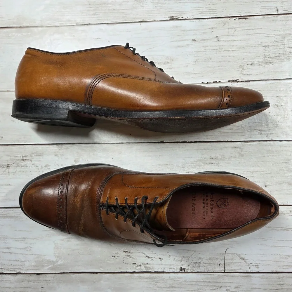 Allen Edmonds Fifth Avenue Cap Toe Oxford Mens 10 C Brown Leather Brogue USA